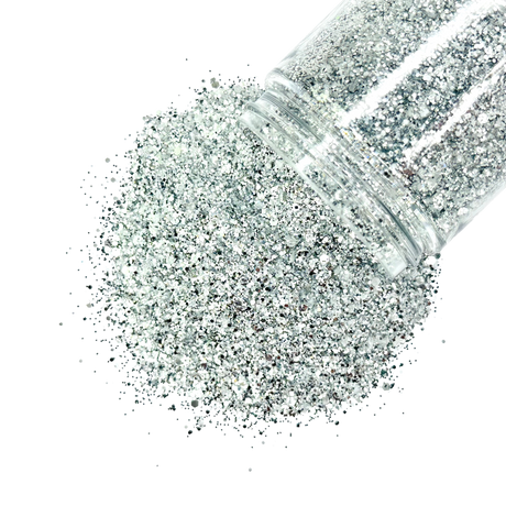 silver custom multi-size glitter mix for art, body, nails and more - PDB Creative Studio