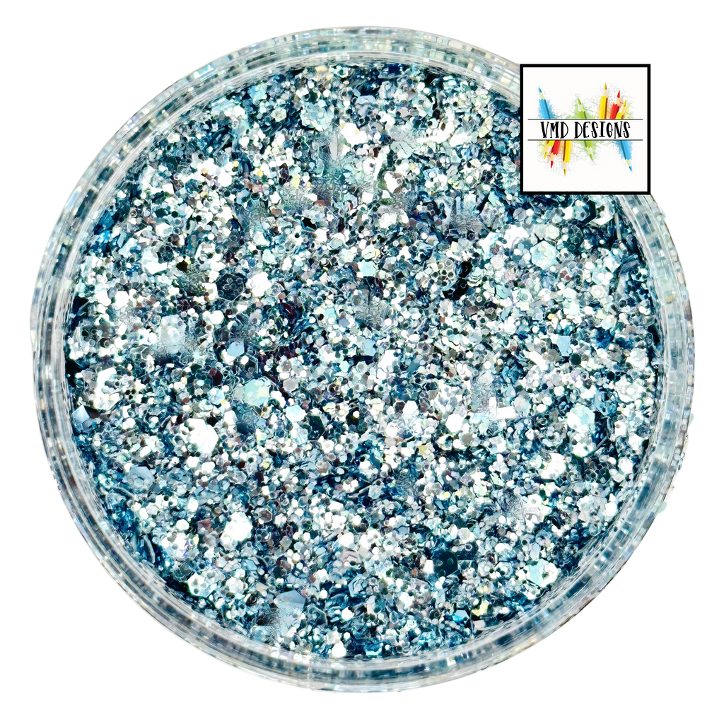 Grey blue silver custom glitter mix for art, body, nails and more - PDB Creative Studio
