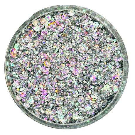 Silver holographic opal multi-size chunky custom glitter mix for art, body, nails and more - PDB Creative Studio