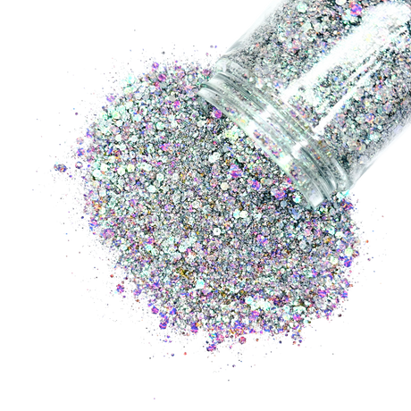 Silver holographic opal multi-size chunky custom glitter mix for art, body, nails and more - PDB Creative Studio