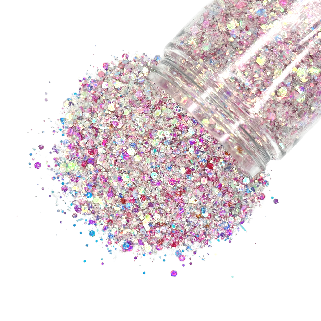 Pink blue opal custom mult size glitter mix for art, body, nails and more - PDB Creative Studio