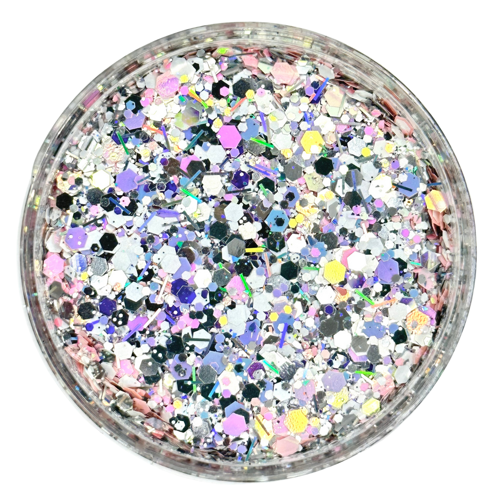 pastel and silver custom multi-size/shape glitter mix for art, body, nails and more - PDB Creative Studio