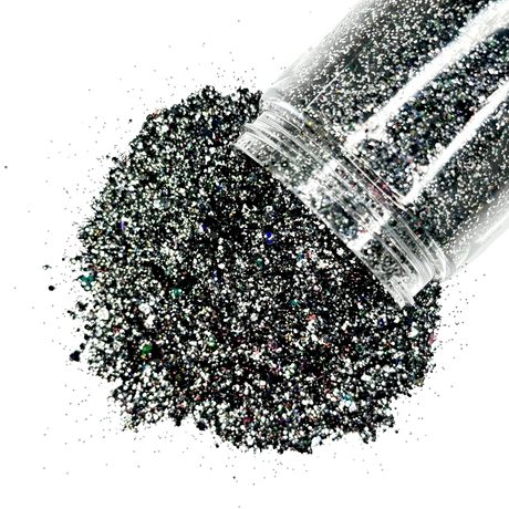 black silver holographic custom mix glitter for art, body, nails / PDB Creative Studio