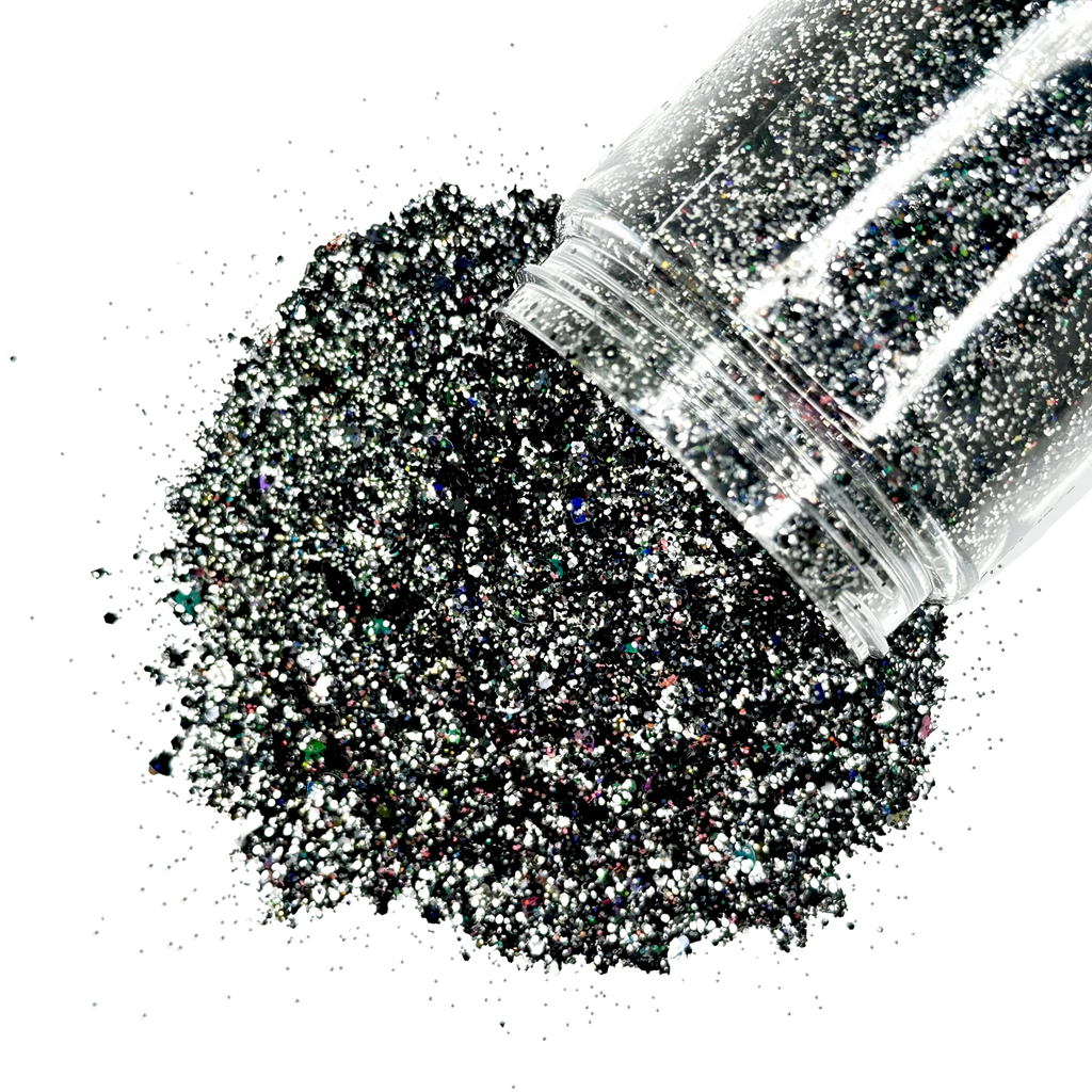 black silver holographic custom mix glitter for art, body, nails / PDB Creative Studio