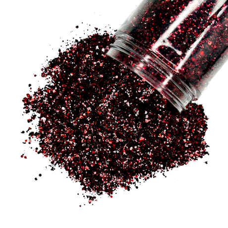 Red and black custom glitter multi-size mix for art, body, nails and more - PDB Creative Studio