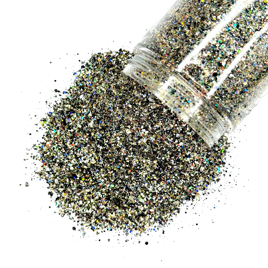 Gold black holographic custom glitter mix for art, body, nails and more - PDB Creative Studio
