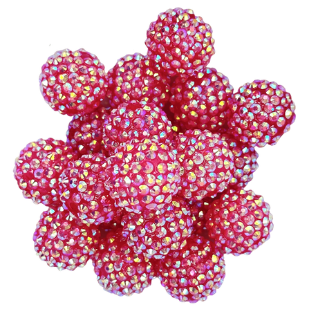 FUCHSIA AB RHINESTONE 20MM BUBBLEGUM BEAD - PINK AB COATED RESIN RHINESTONE ACRYLIC BEAD for bracelets, jewelry making, crafts, and more - PDB Creative Studio