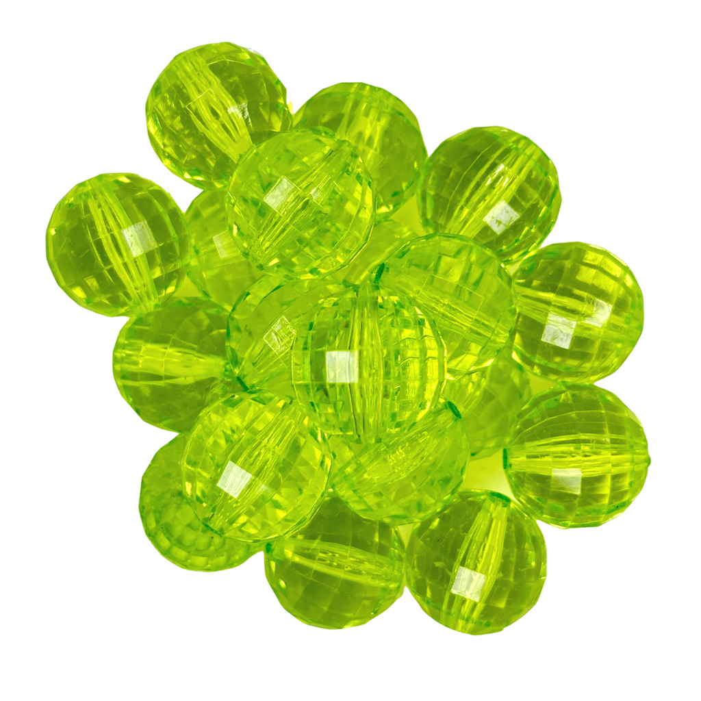 CRYSTAL GREEN DISCO 20MM BUBBLEGUM BEAD - FACETED TRANSPARENT GREEN ACRYLIC BEAD for bracelets, jewelry making, crafts, and more - PDB Creative Studio