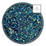 Blue green iridescent custom glitter mix for art, body, nails and more - PDB Creative Studio