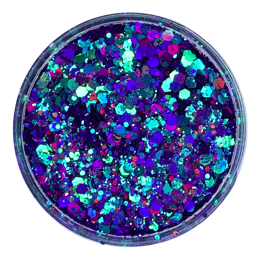 chameleon color shift blue purple green glitter mix for art, body, nails / PDB Creative Studio