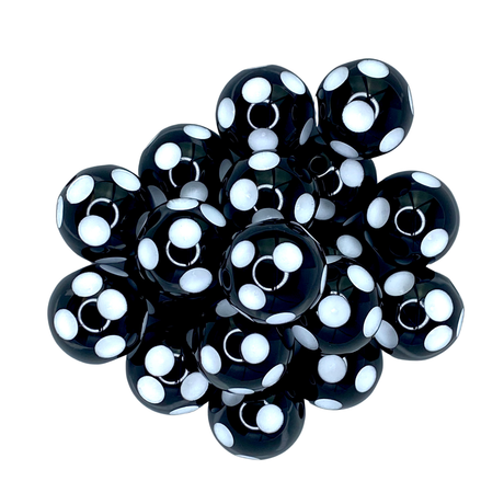 BLACK/WHITE POLKA DOT 20MM BUBBLEGUM BEAD-  BLACK AND WHITE POLKA DOT SHAPED ACRYLIC BEAD for bracelets, jewelry making, crafts, and more - PDB Creative Studio 