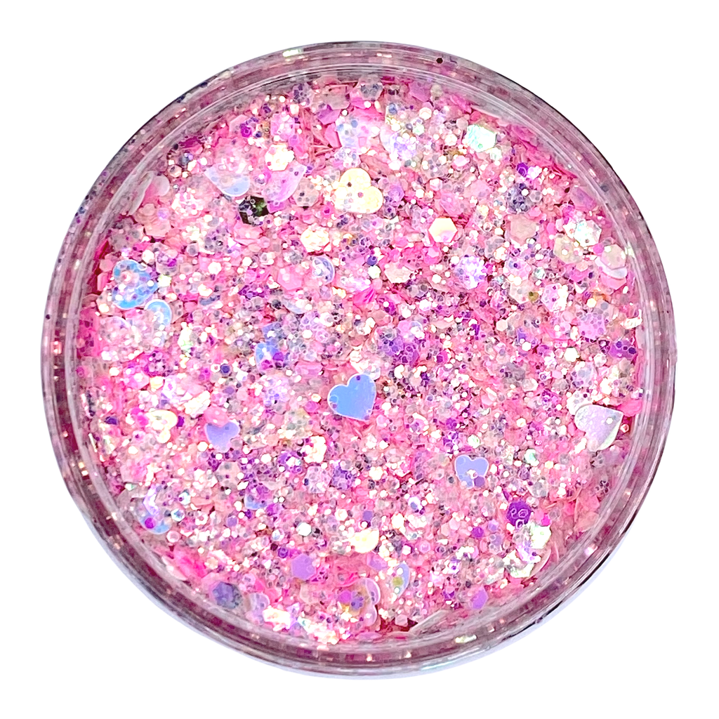 pink custom multi size shape chunky glitter for art, body, nails / PDB Creative Studio