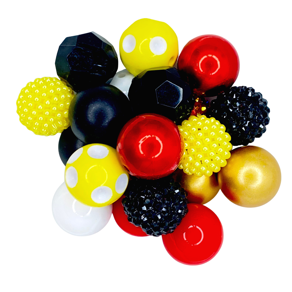 CIRCUS 20MM BUBBLEGUM BEAD MIX -  RED, BLACK, AND YELLOW ASSORTED ACRYLIC BEAD MIX for bracelets, jewelry making, crafts, and more - PDB Creative Studio