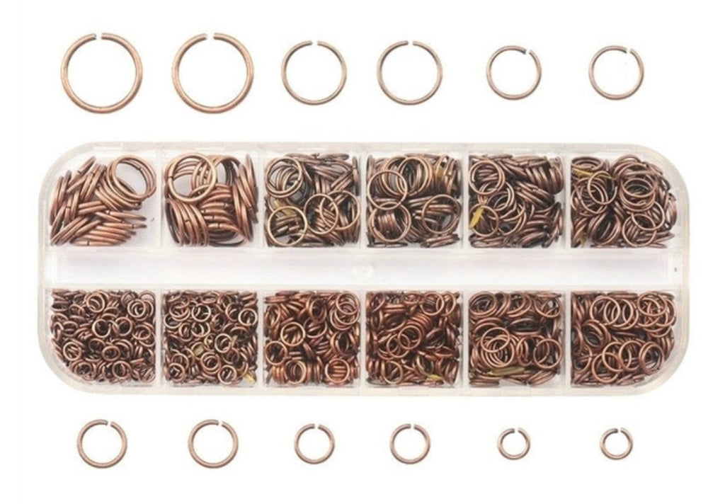 DARK COPPER JUMP RINGS - DARK COPPER ASSORTED SIZE METAL JUMP RINGS IN PLASTIC CASE for bracelets, jewelry making, crafts, and more - PDB Creative Studio