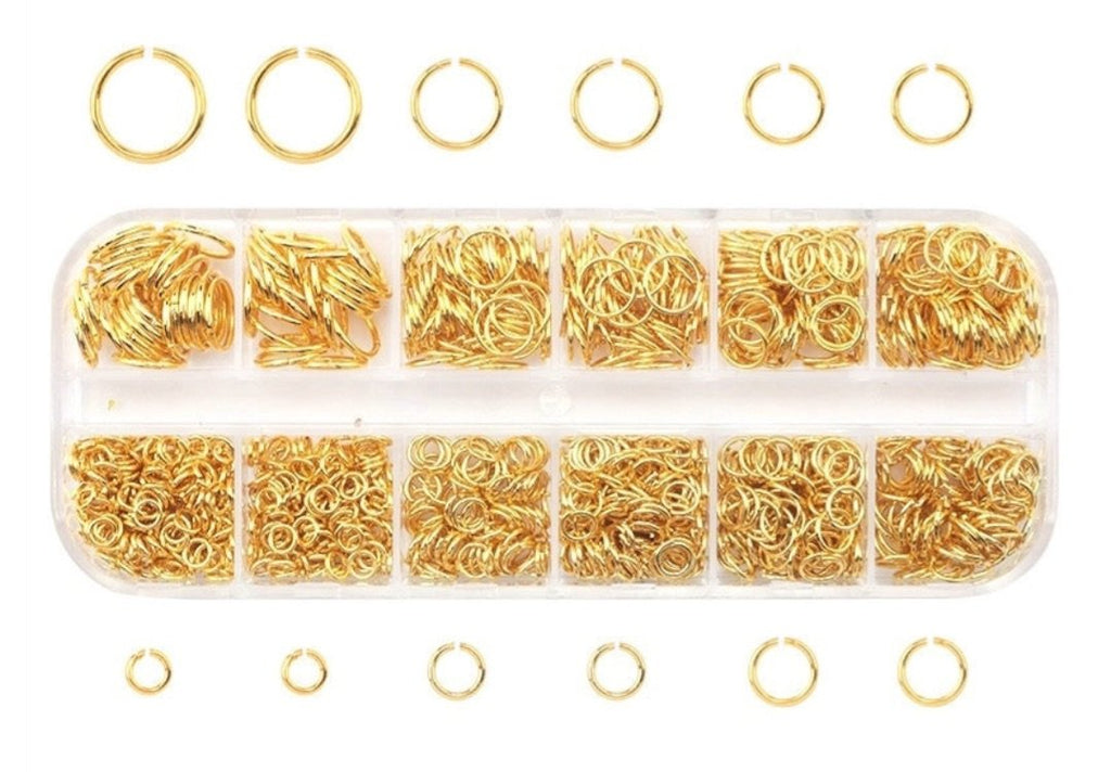 GOLD JUMP RINGS - GOLD ASSORTED SIZE METAL JUMP RINGS IN PLASTIC CASE for bracelets, jewelry making, crafts, and more - PDB Creative Studio