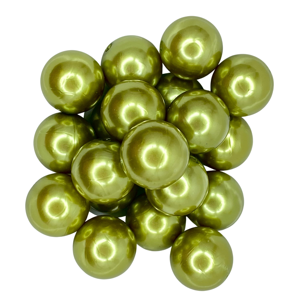 GREEN OLIVE PEARL 20MM BUBBLEGUM BEAD - GREEN PEARL COATED ACRYLIC BEAD for bracelets, jewelry making, crafts, and more - PDB Creative Studio