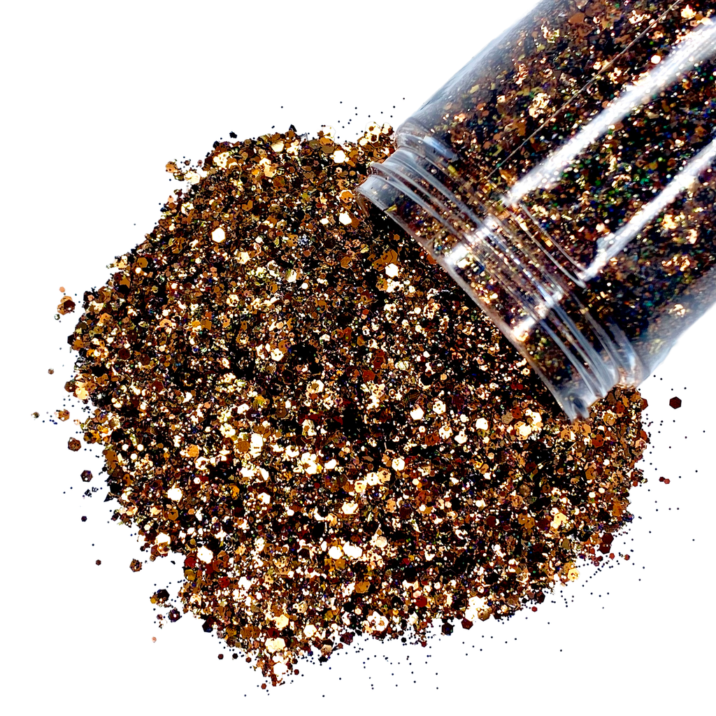 Brown holo custom multi-size glitter mix for art, body, nails and more - PDB Creative Studio