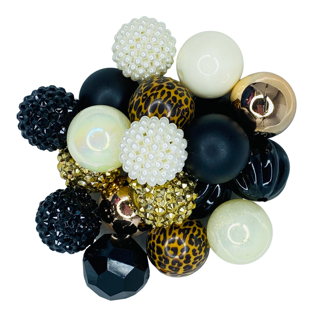 IN THE WILD 20MM BUBBLEGUM BEAD MIX -BLACK, WHITE, AND CHEETAH PRINT ASSORTED ACRYLIC BEAD MIX for bracelets, jewelry making, crafts, and more - PDB Creative Studio 