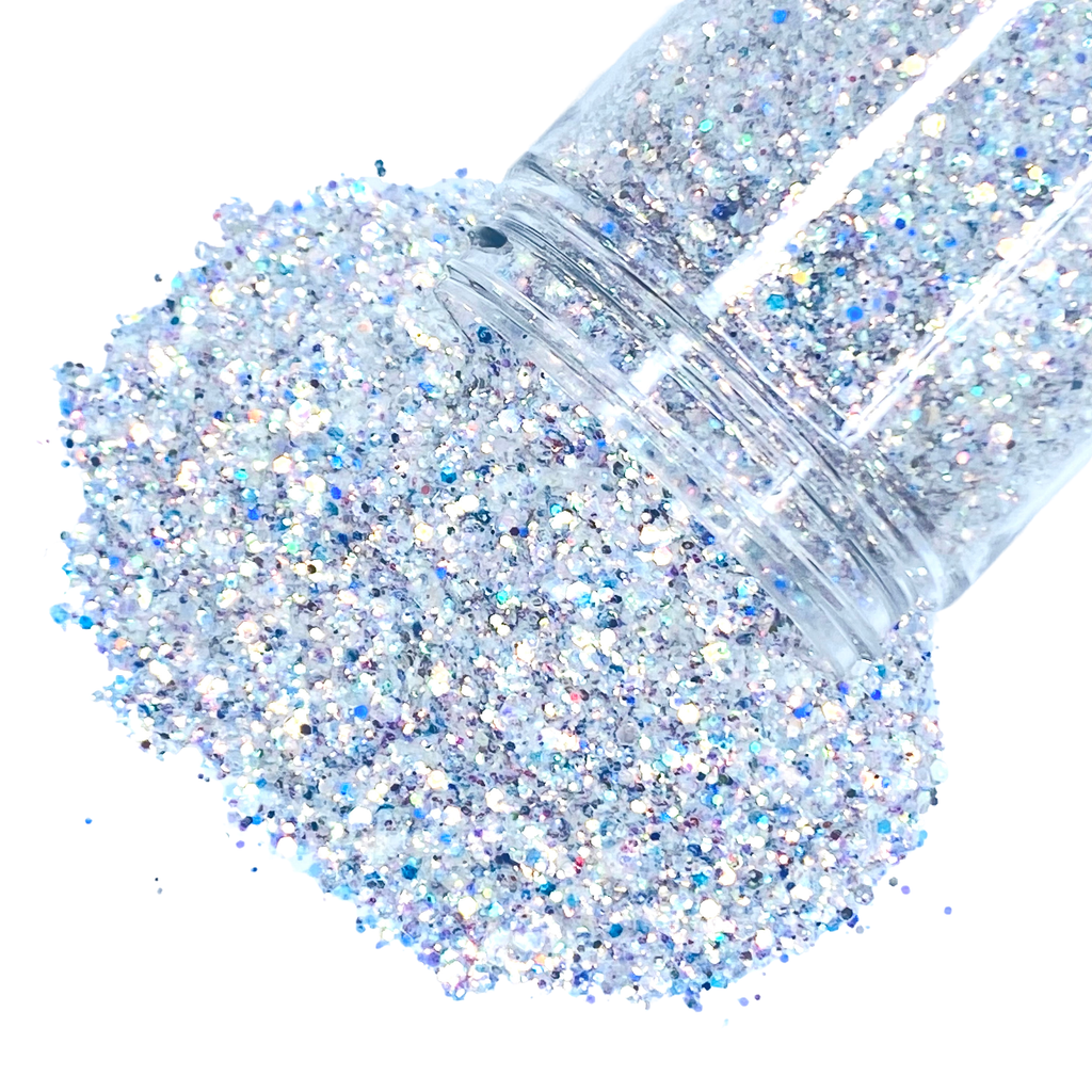 Silver white opal holographic custom glitter mix for art, body, nails and more - PDB Creative Studio