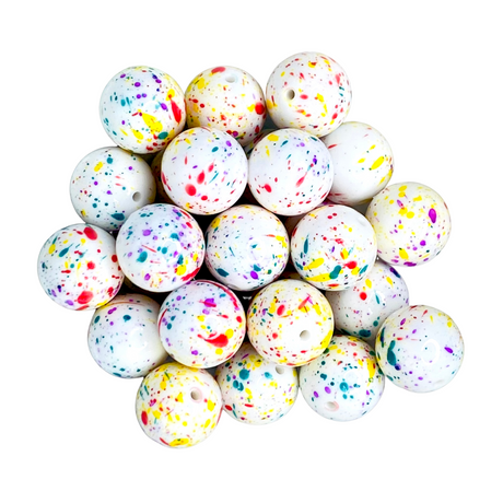 JAWBREAKER 20MM BUBBLEGUM BEAD - MULTI-COLOR SPLATTER PRINTED ON WHITE ACRYLIC BEAD for bracelets, jewelry making, crafts, and more - PDB Creative Studio