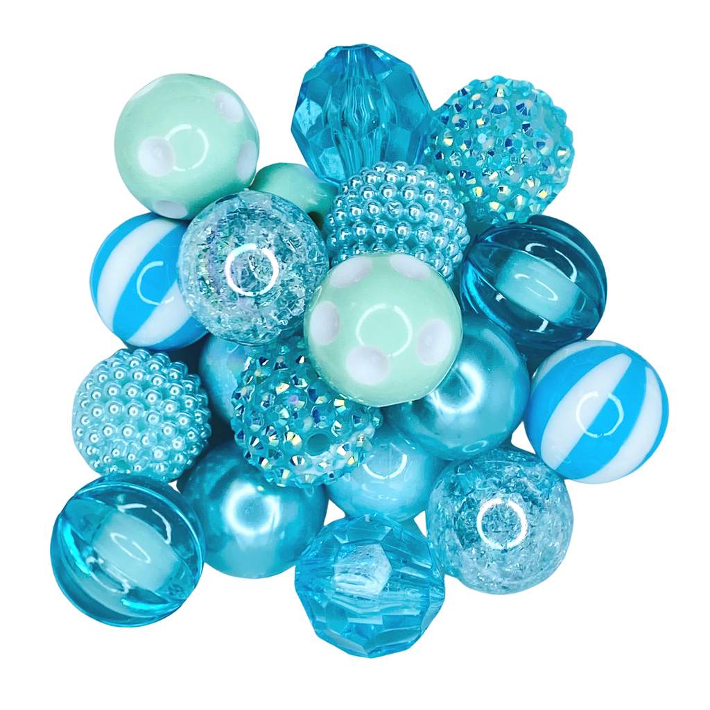 LT. BLUE 20MM BUBBLEGUM BEAD MIX - BLUE ASSORTED ACRYLIC BEAD MIX for bracelets, jewelry making, crafts, and more - PDB Creative Studio