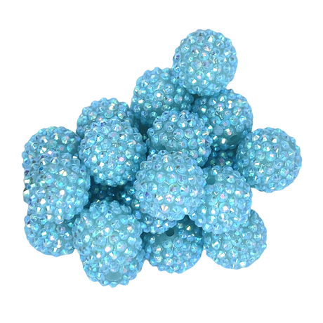 LT. BLUE RHINESTONE 20MM BUBBLEGUM BEAD - BLUE AB COATED RESIN RHINESTONE ACRYLIC BEAD for bracelets, jewelry making, crafts, and more - PDB Creative Studio