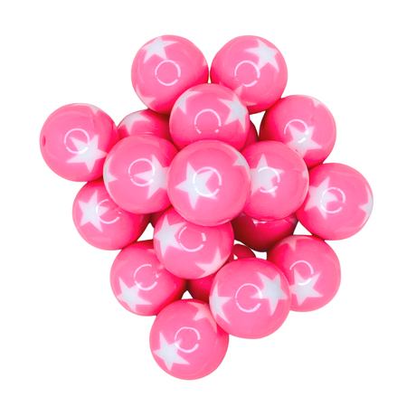 PINK/WHITE STAR 20mm - BEADS 