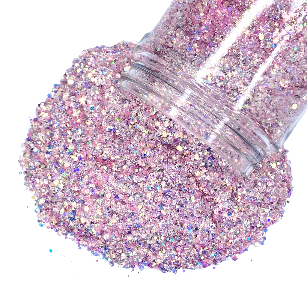 pink opal custom multi-size glitter mix for art, body, nails and more - PDB Creative Studio
