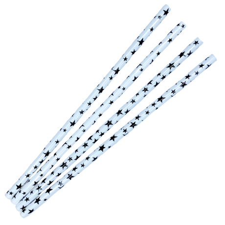 WHITE / BLACK STAR STRAW 10" - Drinking Straws & Stirrers 