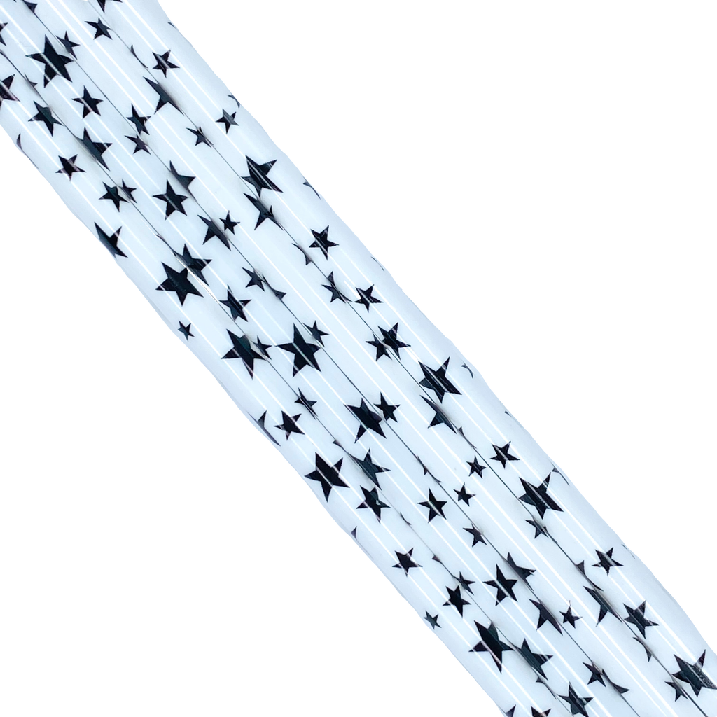 WHITE / BLACK STAR STRAW 10" - Drinking Straws & Stirrers 