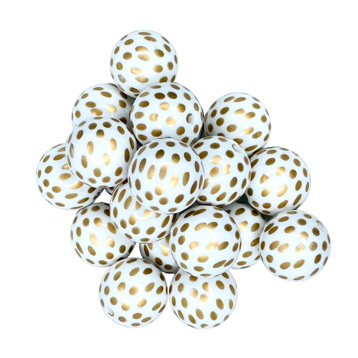 WHITE/GOLD POLKADOT 20mm - BEADS 